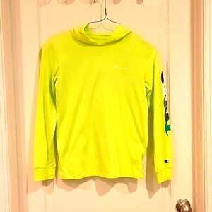 2 for $12. Champion long-sleeved neon yellow tee with hood. Never worn, youth XL